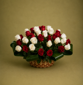 Red and White Roses Basket